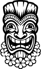 Tiki totem mask, Hawaiian indigenous vintage ritual mack.  Hawaiian totems made wood and stone for bars and resorts for paradise holidays. Vector illustration