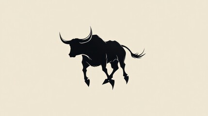 Fototapeta premium Silhouetted bull, dynamic pose, neutral background. Possible use Stock photo