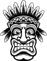 Tiki totem mask, Hawaiian indigenous vintage ritual mack.  Hawaiian totems made wood and stone for bars and resorts for paradise holidays. Vector illustration