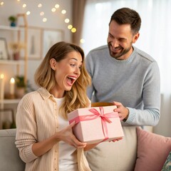 A husband surprises his wife by a wonderful gift on her birthday 
