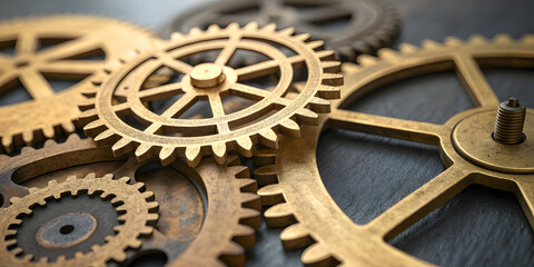 Golden Gears and Cogs Representing Industrial Growth and Innovation. Perfect for: Technology Expos, Manufacturing Summits, Industrial Conferences
