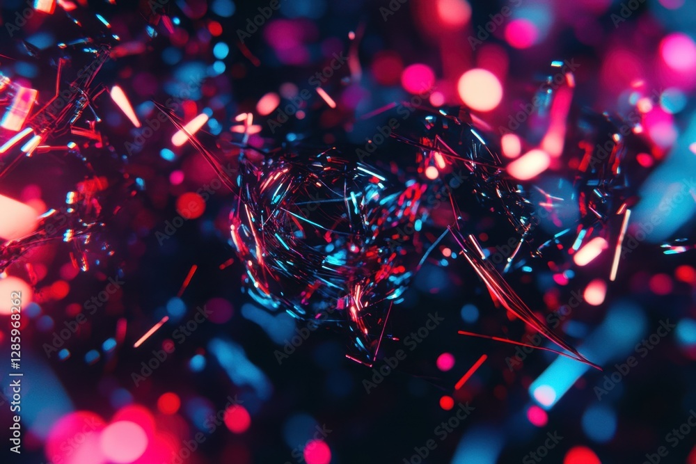 Poster vibrant abstract display of colorful light particles dancing in a digital cosmos of shimmering hues 