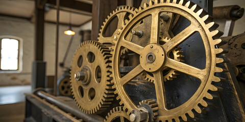 Golden Gears and Cogs Representing Industrial Growth and Innovation. Perfect for: Technology Expos, Manufacturing Summits, Industrial Conferences