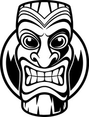 Tiki totem mask, Hawaiian indigenous vintage ritual mack.  Hawaiian totems made wood and stone for bars and resorts for paradise holidays. Vector illustration