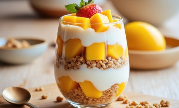 Delicious mango parfait with granola