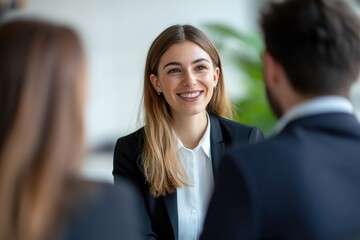 Professional conversation between two people in suits