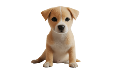Cute small puppy sitting with a curious expression in a bright setting, showcasing its playful nature and soft fur