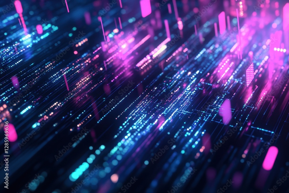 Aufkleber vibrant digital landscape with glowing lines and particles creating a futuristic atmosphere. generat