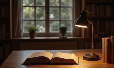 Cozy reading nook with a lamp
