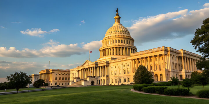 Golden U.S. Capitol Building Gleaming Representing Political Stability. Perfect for: Government Events, Political Summits, Independence Day