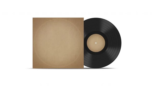 Vintage Vinyl Disc Mockup With Spinning LP Record And Cover On White Background