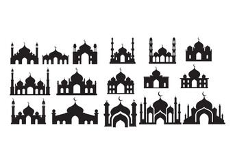 Vector Illustration of Various Mosque Silhouettes - Perfect for Islamic Architecture Designs