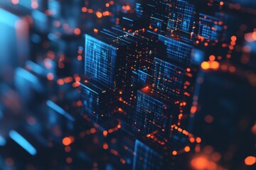 Obraz premium Exploring the depths of digital landscapes with glowing circuitry and intricate data structures at twilight. Generative AI