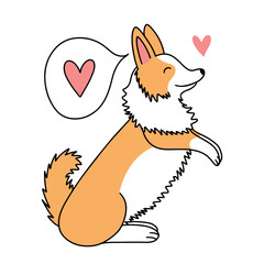 Cute cartoon style corgi standing on hind legs vector illustration