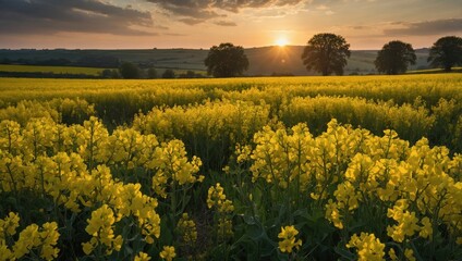 Obraz premium Yellow rapeseed field in summer