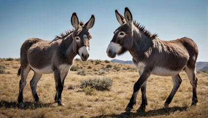 View of donkeys on a dirt road