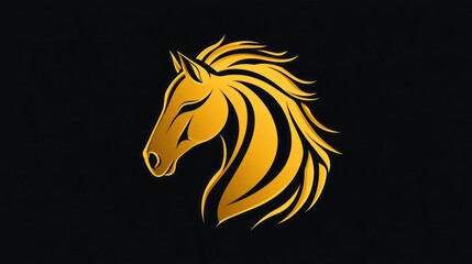 Golden horse head profile on black background. Possible use logo, graphic design