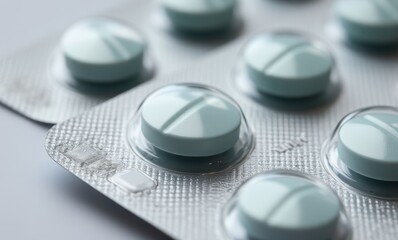 Close-up of light blue tablets