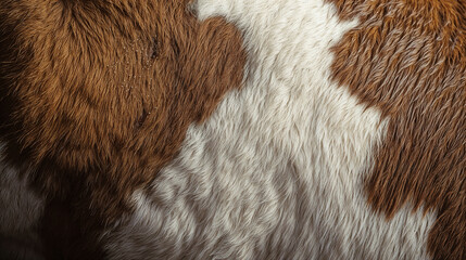 Close-up of brown and white cow fur texture