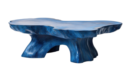 Unique handcrafted blue coffee table designed with an organic shape and textured surface for modern living spaces