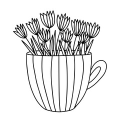 Tulip buquet in cup vector colcoring page