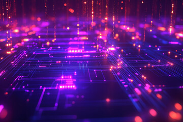 Futuristic Circuit Board with Neon Lights - Cyberpunk Technology Background