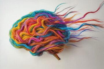 Colorful brain made of yarn symbolizing creativity and imagination