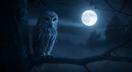 Búho misterioso posado bajo la luz de la luna – Toma cinematográfica