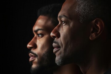 powerful generational portrait showing three african american men in profile highlighting family legacy through dramatic lighting and emotional depth