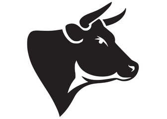 cow head logo vector silhouette, cow head logo icon, cow head silhouette, cow head animal farm logo vector, black cow head silhouette on white background.