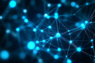 A vibrant, abstract representation of interconnected blue nodes and lines against a dark background, evoking themes of technology and connectivity.