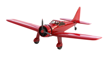 Bright red vintage airplane sits on display showcasing its intricate design and craftsmanship