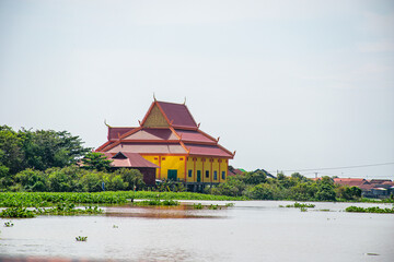 The Floating Village houses on Tonle Sap Lake in Siem Reap, Cambodia.