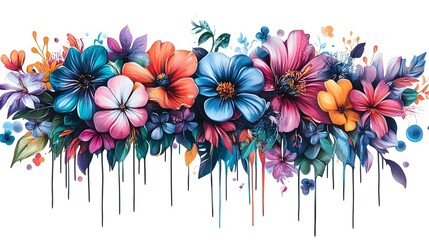 Vibrant Floral Bouquet with Drip and Splash Effects Contemporary Botanical