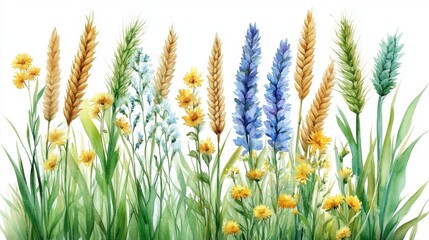 Floral serenity: watercolor wildflowers and grasses design for nature-inspired decor. Whole Grain Sampling Day