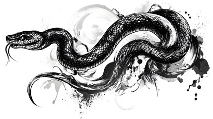 Obraz premium Ominous Serpent Sinister Snake Painting in Dramatic Monochrome
