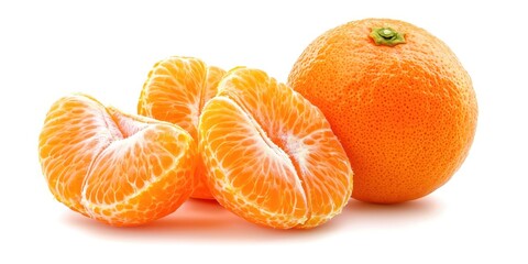 Whole orange and three pieces of orange