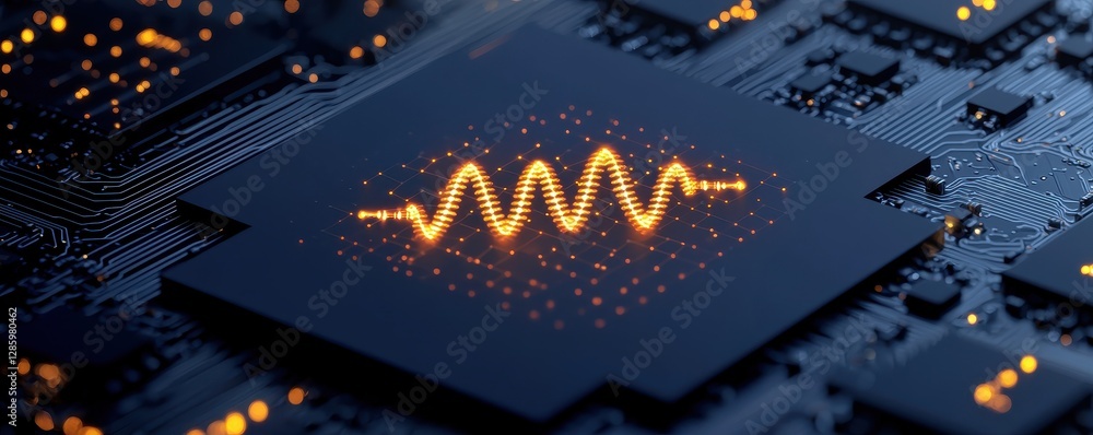 Poster abstract digital waveform glowing on circuit board technology background