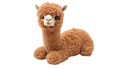 Cute brown plush alpaca toy with a soft texture resting on a white background