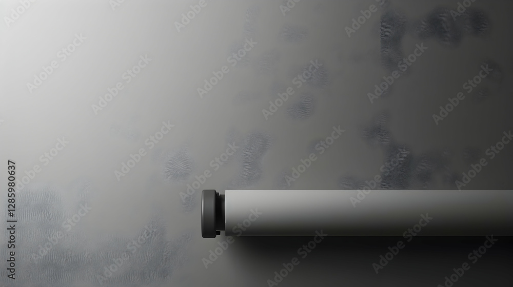 Poster abstract gray background with a cylindrical object on the edge, featuring subtle textures