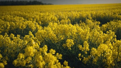 Yellow rapeseed field in summer