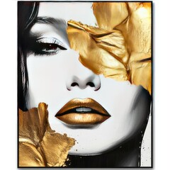 Elegant artistic portrait of a woman with golden leaves