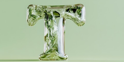 Green marble textured glass t on light green background