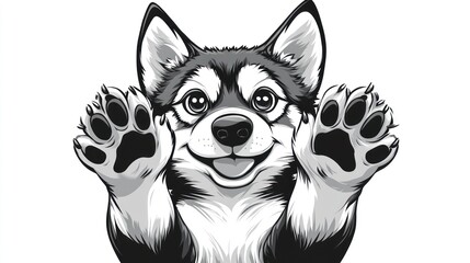 Cute husky puppy cartoon, paws up, happy expression,  print design