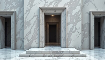 Fototapeta premium Marble doorways in modern architectural hallway.