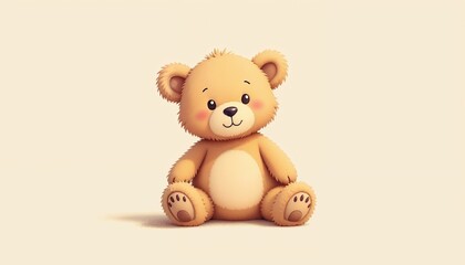 Cute cartoon teddy bear sitting on light background.