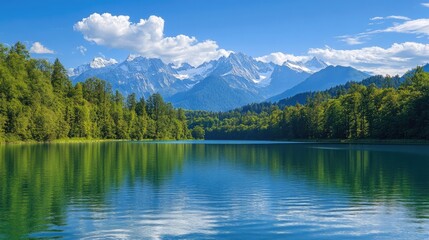 Naklejka premium Alpine Lake Serenity, Breathtaking Mountain Reflections
