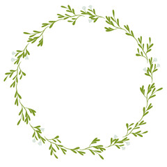 Floral simple circle frame isolated on white