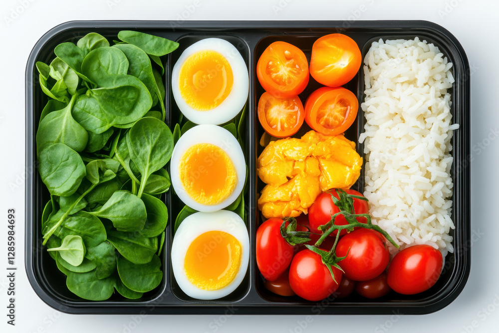 Poster food in black plastic box, top view image with ample space for isolation and high fidelity resolutio