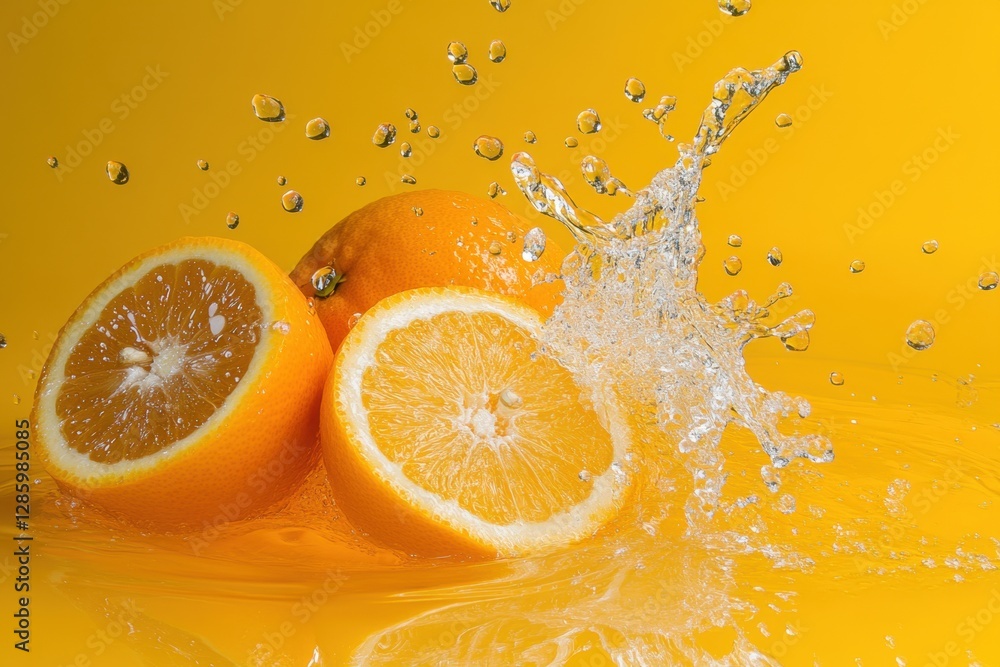 Poster vibrant oranges splashing against a bright yellow backdrop create a refreshing summer delight. gener